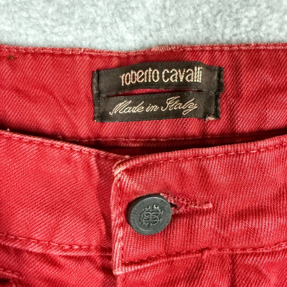 Roberto Cavalli Mens Vintage Straight Leg Pants Red Button Fly Size 31x34 Italy - Picture 9 of 14